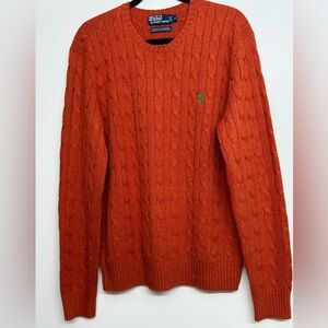 Polo By Ralph Lauren Men's Orange Cable Knit Crew Neck Sweater Silk Cashemere L